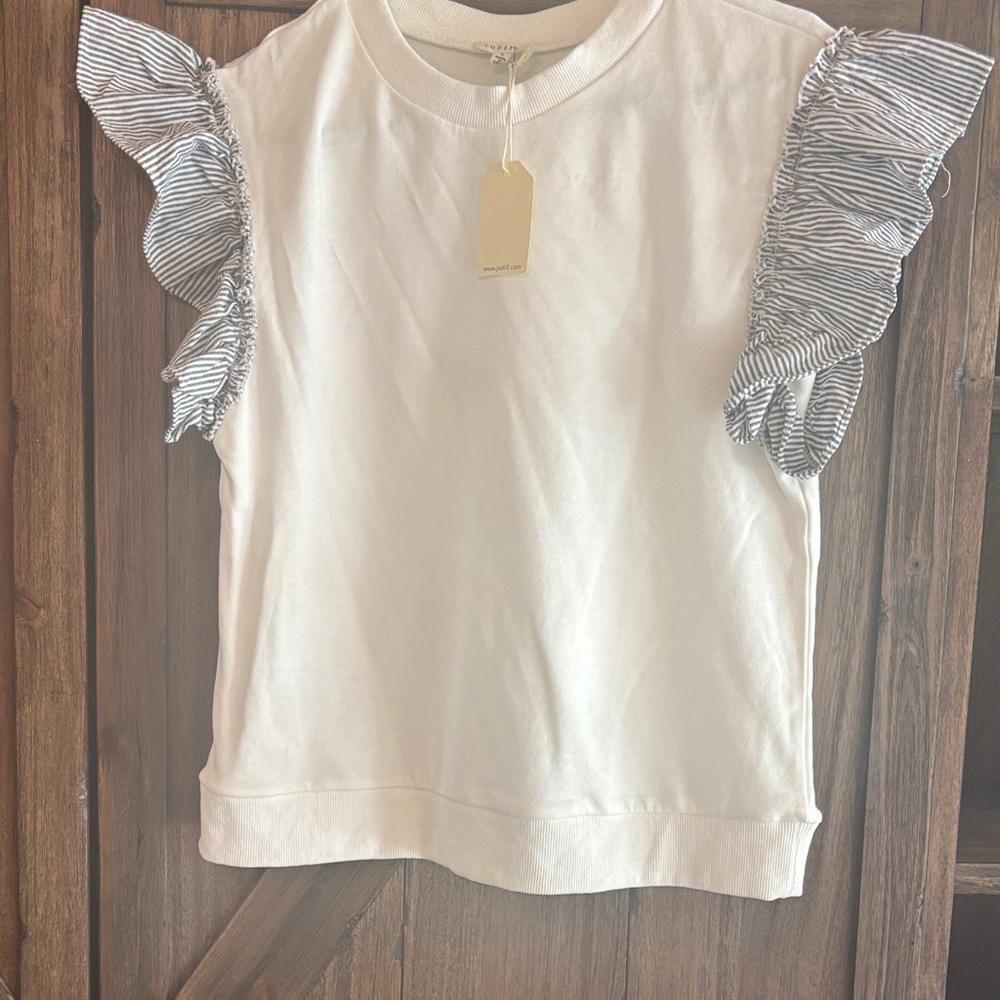 JODIFL White Top with Striped Ruffle Sleeves - Picture 5 of 5